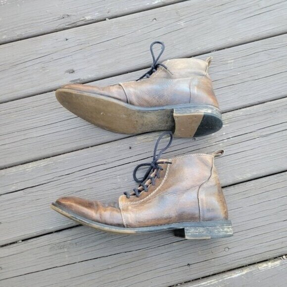 Bed Stu Louis Rustic Teak Brown Distressed Lace-up Leather Ankle Dress Boots 12‎ main image 6